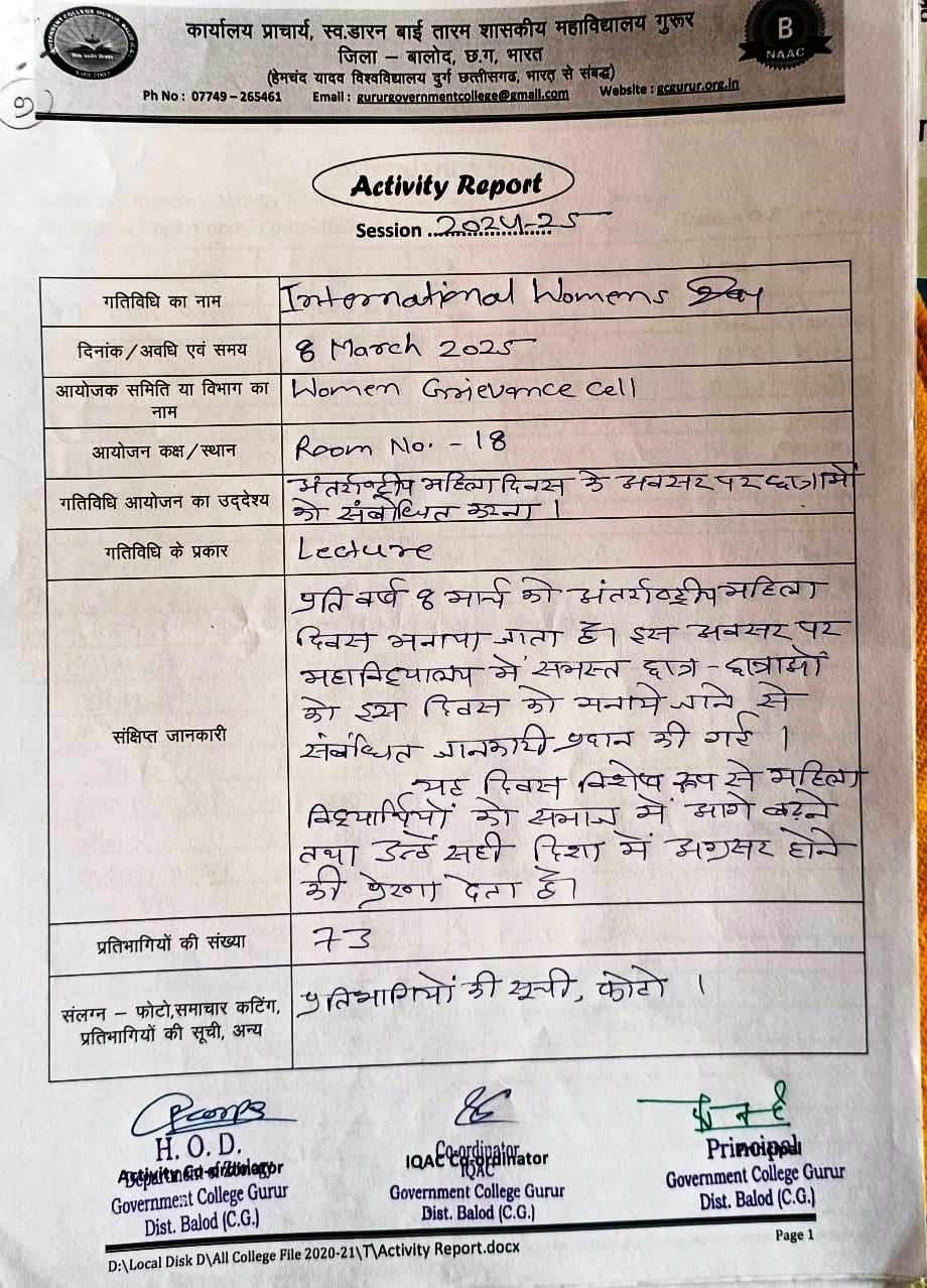 International Women's Day - Photo Govt. college Gurur