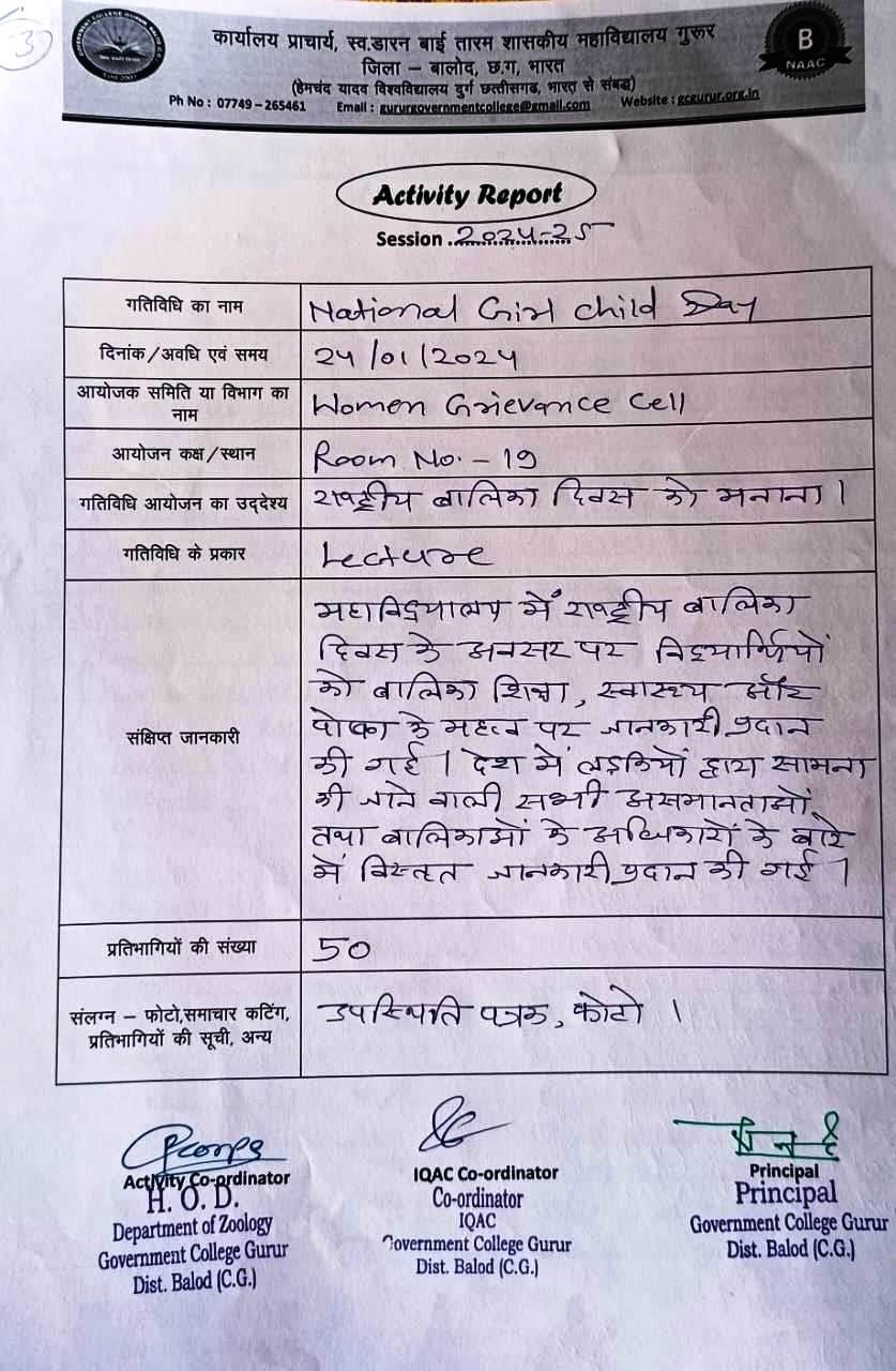 National Girl Child Day - Photo Govt. college Gurur