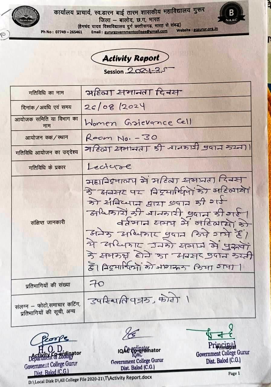 women equality day - Photo Govt. college Gurur