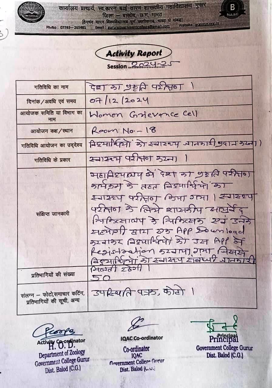 देश का प्रकृति परिक्षण - Photo Govt. college Gurur